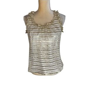 Britt Ryan Ruffle Sleeveless Tank Top Gold‎ Metallic Striped Size 6 Cocktail